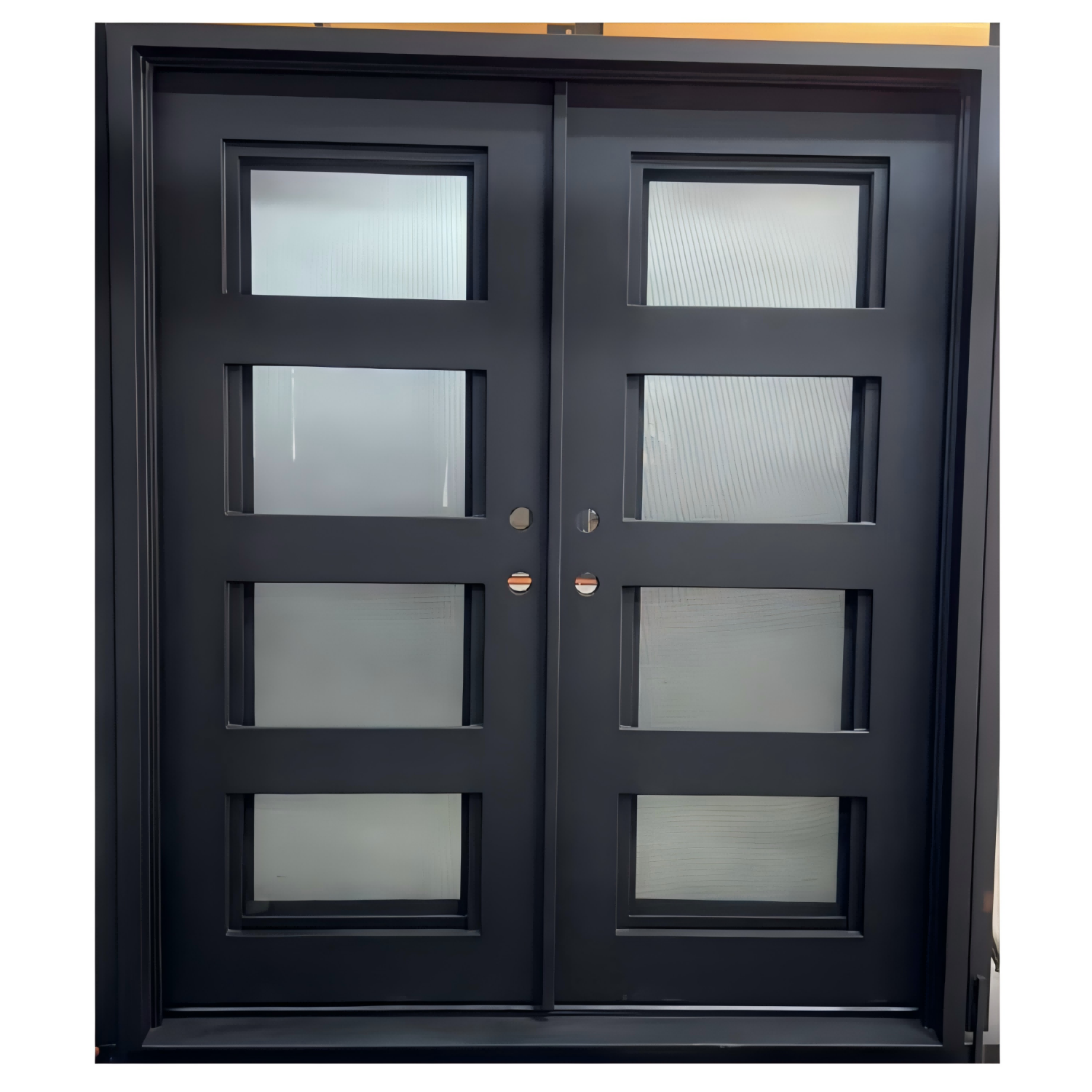 その他 Lion Wrought Iron 4-Lite Double Entry Door, Exteroir Modern Front Door