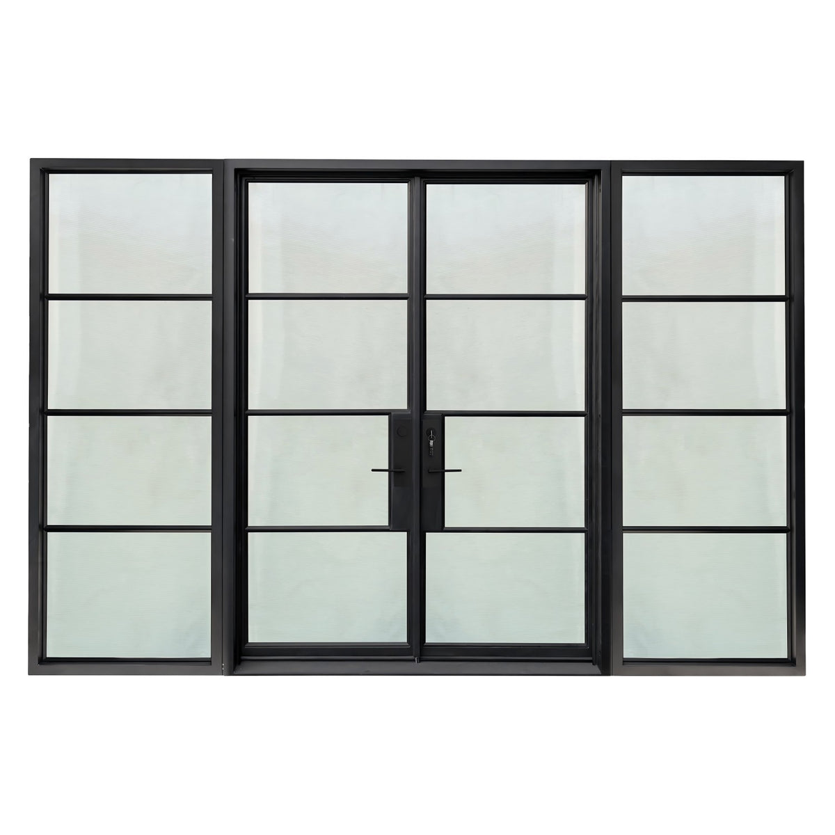 Lion Iron Door Steel French Double Door 4-Lites with Sidelights