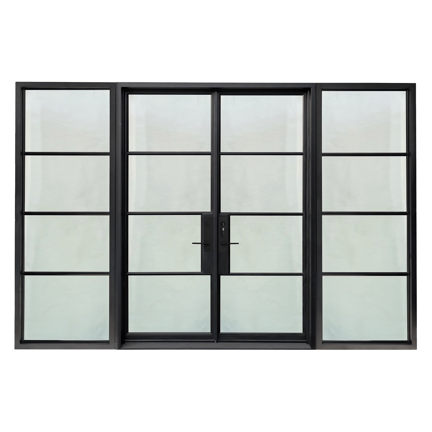 Lion Iron Door Steel French Double Door 4-Lites with Sidelights