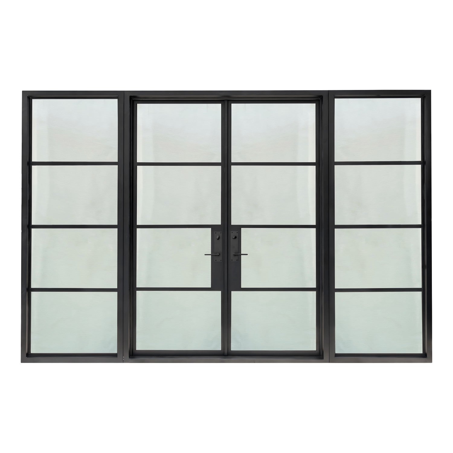 Lion Iron Door Steel French Double Door 4-Lites with Sidelights