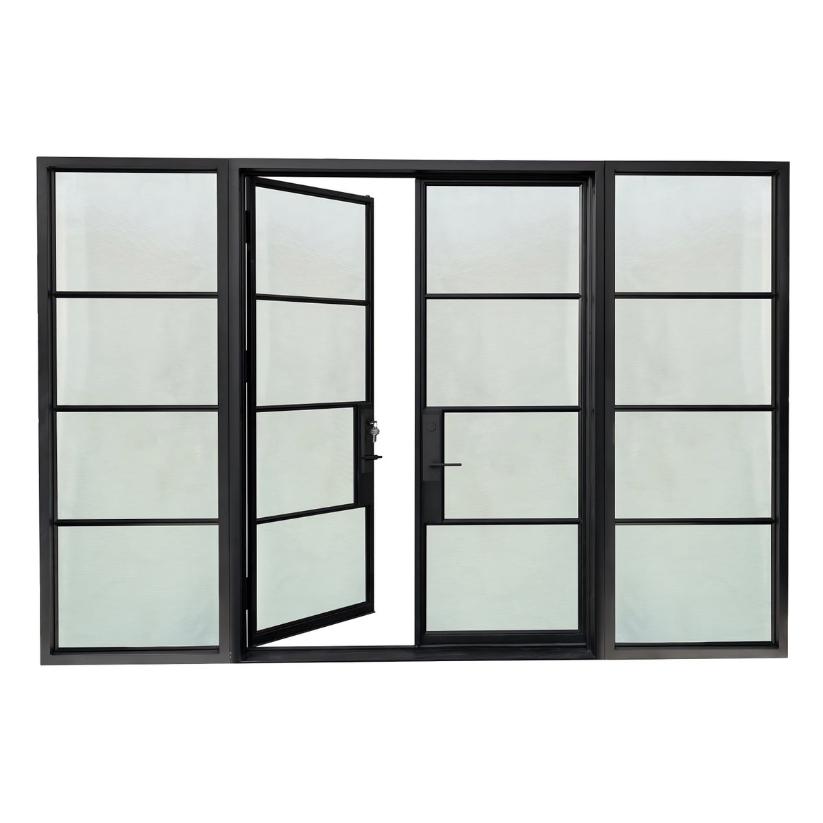 Lion Iron Door Steel French Double Door 4-Lites with Sidelights