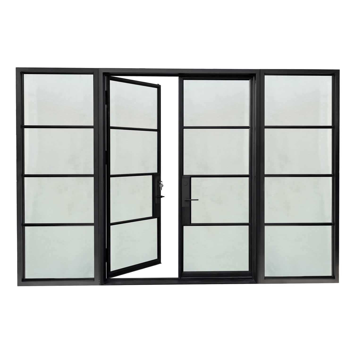 Lion Iron Door Steel French Double Door 4-Lites with Sidelights