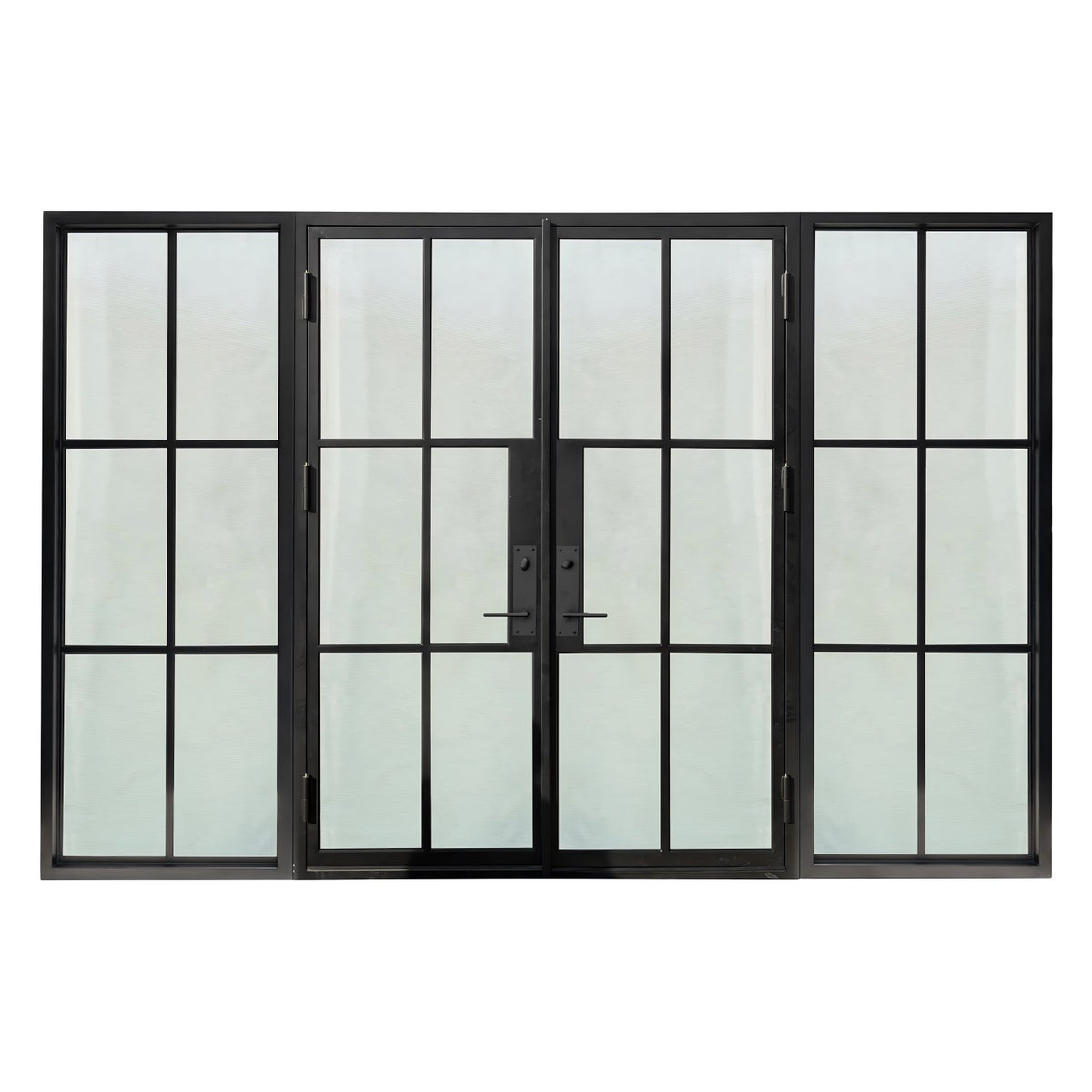 Lion Iron Door Steel French Double Door 6-Lites with Sidelights