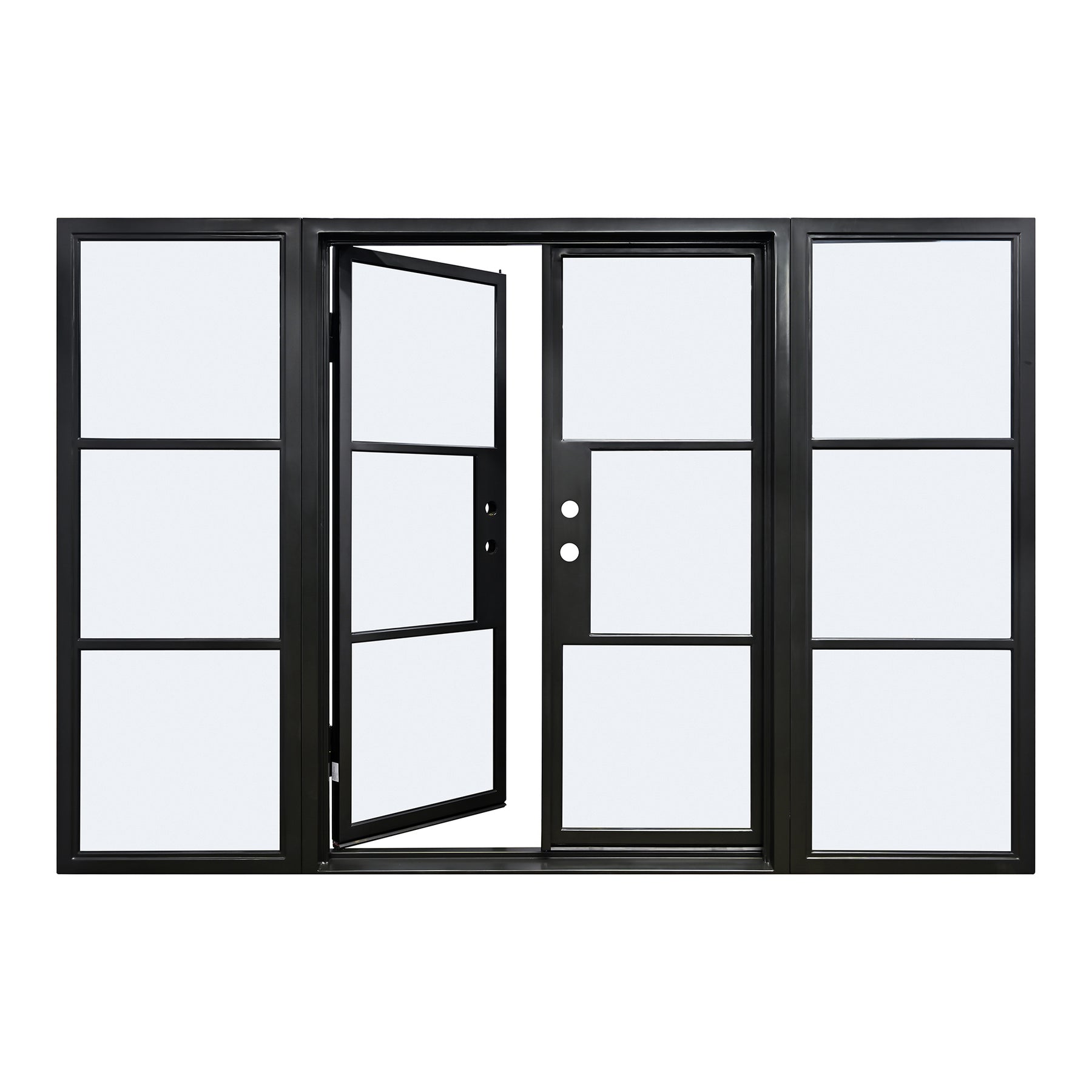 Lion Iron Door Steel French Double Door 3-Lites with Sidelights, Excludes Lockset