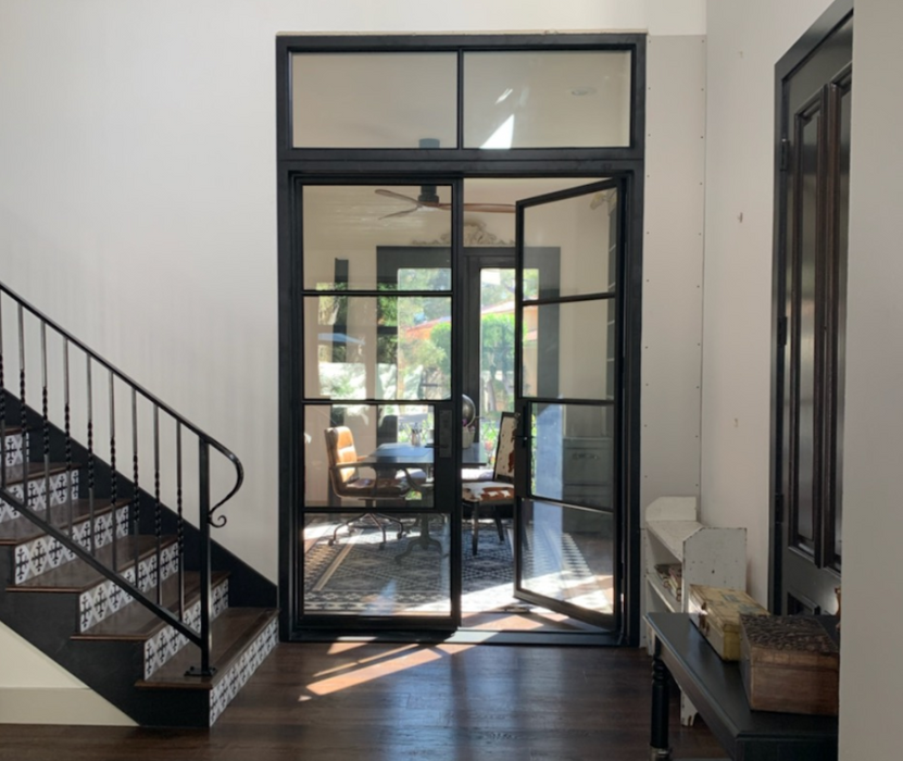 French Steel Double Door 4-Lites W/ Transom