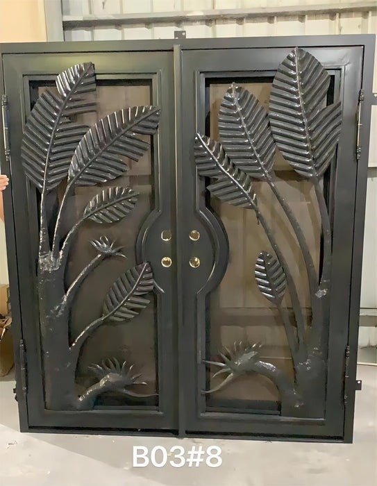 03#08-Iron Palm Tree Double door-72 x 81 x6 inch - Right Hand Outswing