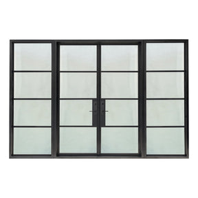 Lion Iron Door Steel French Double Door 4-Lites with Sidelights