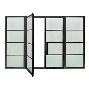 Lion Iron Door Steel French Double Door 4-Lites with Sidelights