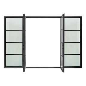 Lion Iron Door Steel French Double Door 4-Lites with Sidelights