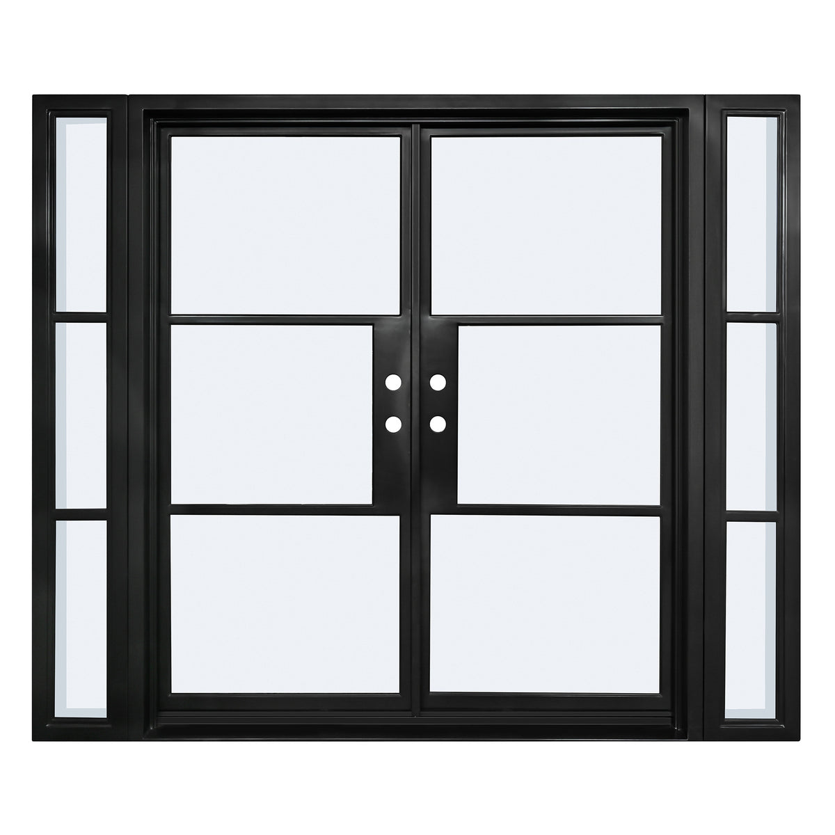 Lion Iron Door Steel French Double Door 3-Lites with Sidelights, Excludes Lockset
