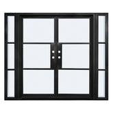 Lion Iron Door Steel French Double Door 3-Lites with Sidelights, Excludes Lockset