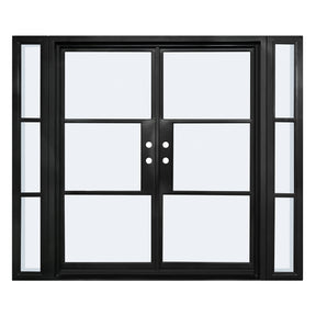 Lion Iron Door Steel French Double Door 3-Lites with Sidelights, Excludes Lockset