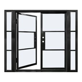 Lion Iron Door Steel French Double Door 3-Lites with Sidelights, Excludes Lockset