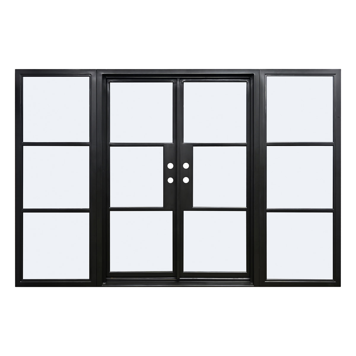 Lion Iron Door Steel French Double Door 3-Lites with Sidelights, Excludes Lockset