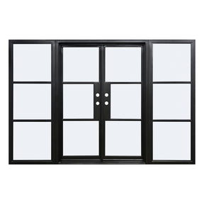 Lion Iron Door Steel French Double Door 3-Lites with Sidelights, Excludes Lockset