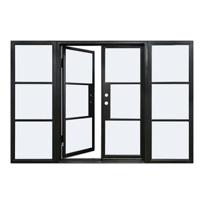 Lion Iron Door Steel French Double Door 3-Lites with Sidelights, Excludes Lockset