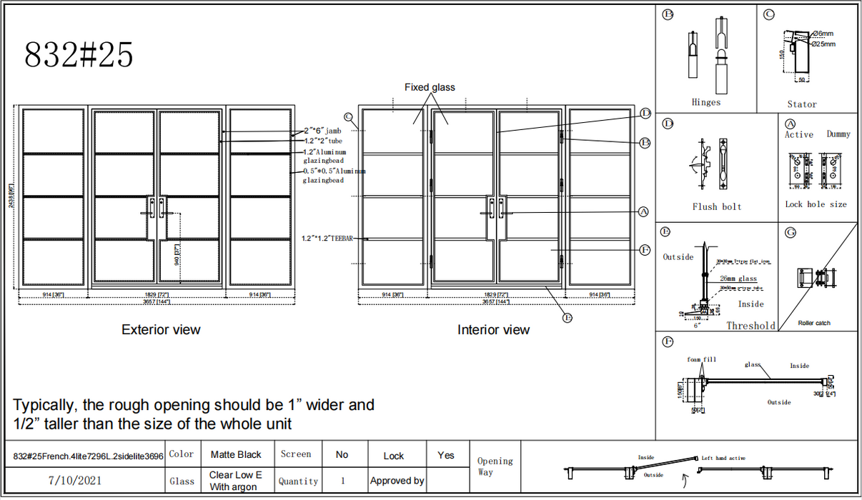 French Steel Double Door 4-Lites W/ Sidelites