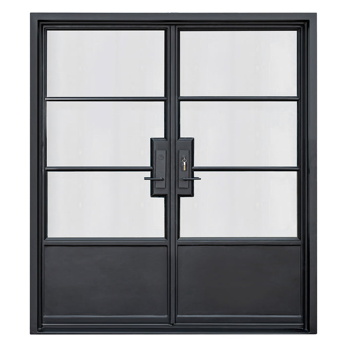 French Steel Double Door 3-Lite W/Kickplate